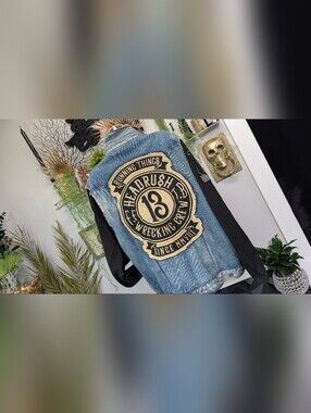 Headrush Men's "Wrecking Crew" Denim Moto Jacket LG
